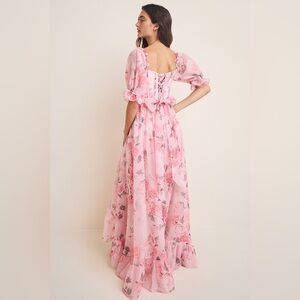 Corset High-Low Floral Maxi Dress | Princess Pink Roses Organza Gown Party Dress